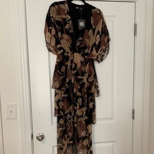 M Made in Italy dress midi Patterned  silk blend lined Large NWT stretch waist